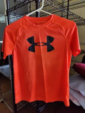 Under Armour Bright Orange Short Sleeve Performance Shirt with Black Logo